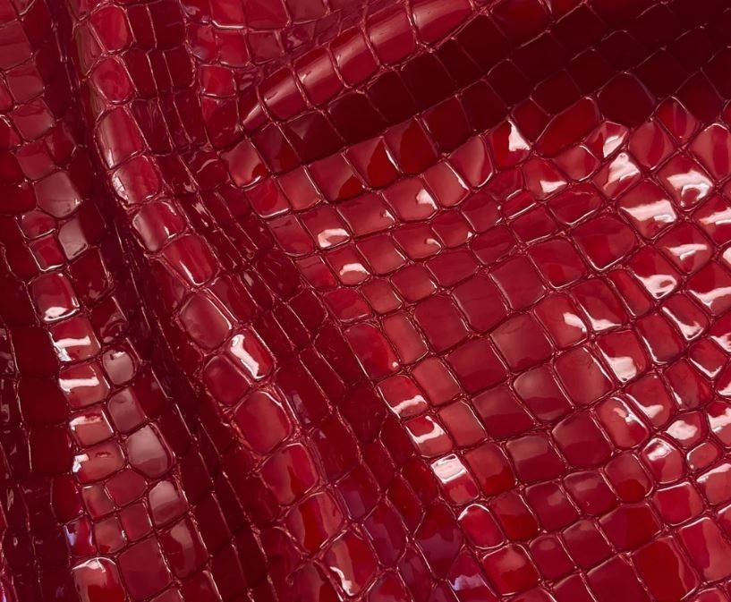 Red croc embossed cowhide genuine Italian leather